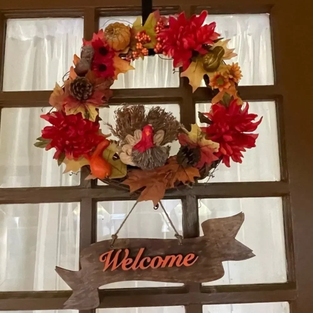 Thanksgiving Turkey Welcome Grapevine Wreath 19